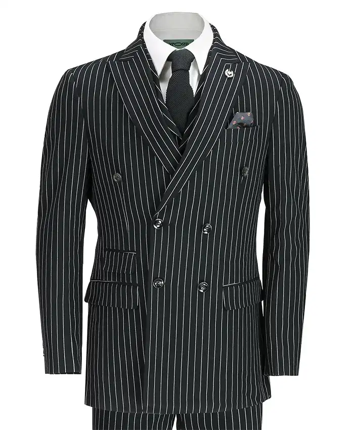 Wendell 1920s Fashion White Pinstripe Four Button Double Breasted Suit