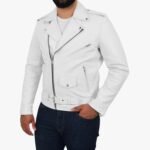 White Leather Jacket Slim Fit Biker Lambskin