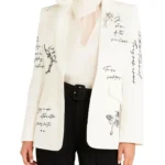 Women Love Letter Printed White Blazer