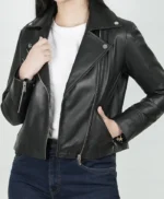 Women Moto Style Slim Fit Real Leather Jacket