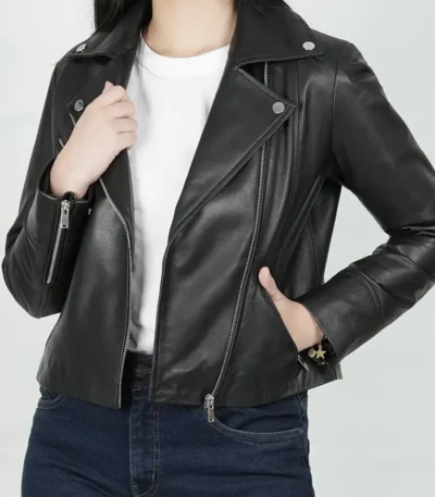 Women Moto Style Slim Fit Real Leather Jacket