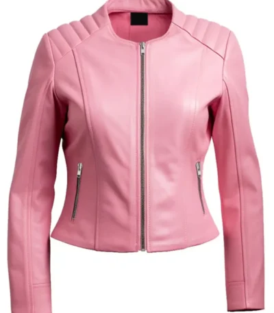 Women Pink Leather Motorcycle Jacket