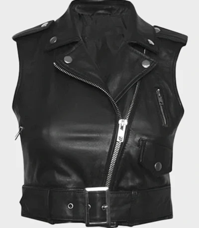 Women Real Leather Biker Vest