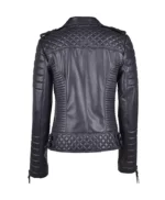 Women’s Black Leather Biker Jacket With Quilted Shoulder