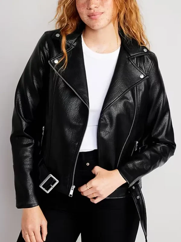 Women’s Black Leather Finished Biker Jacket