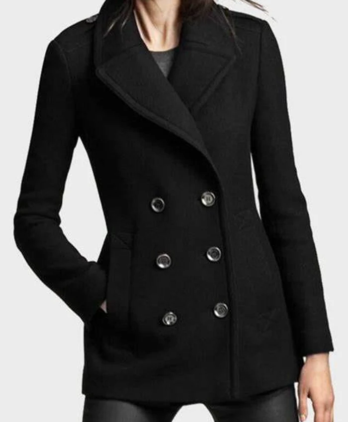 Womens Black Wool Lapel Collar Pea Coat Womens Black Wool Lapel Collar Pea Coat