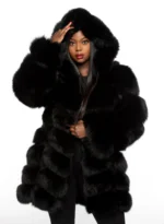 Womens Fur Coat with Detachable Hood