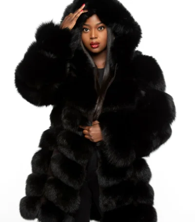 Womens Fur Coat with Detachable Hood