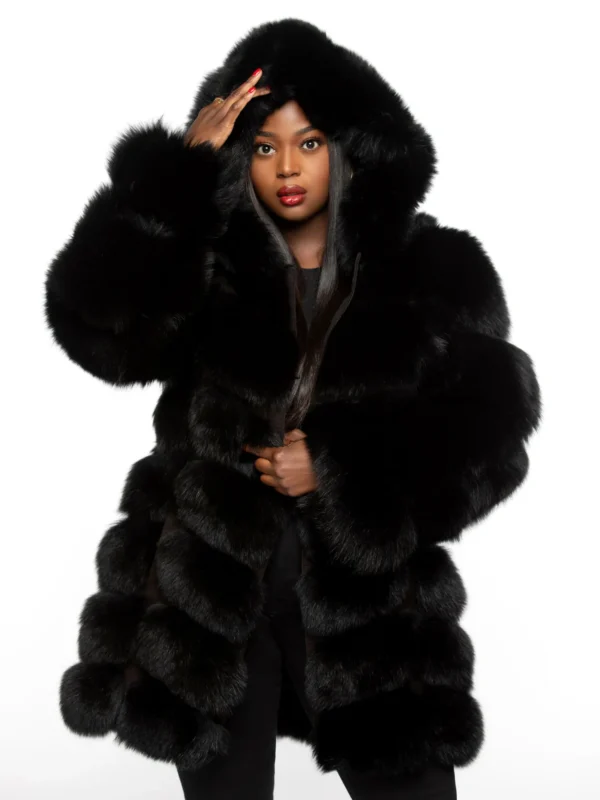 Womens Fur Coat with Detachable Hood