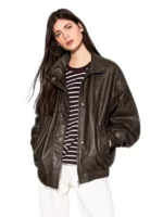 Womens Leather Effect Oversize Jacket