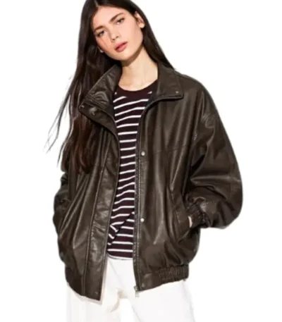 Womens Leather Effect Oversize Jacket