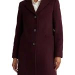 Womens Maroon Wool Blend Pea Coat