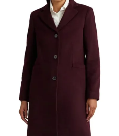 Womens Maroon Wool Blend Pea Coat