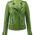 Womens Moto Biker Lambskin Leather Green Jacket