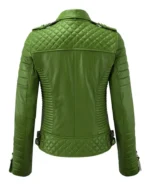 Womens Moto Biker Lambskin Leather Green Jacket