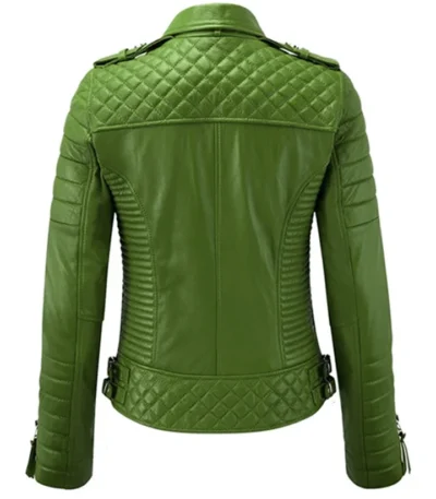 Womens Moto Biker Lambskin Leather Green Jacket