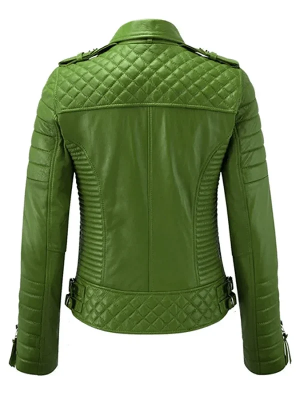 Womens Moto Biker Lambskin Leather Green Jacket