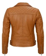 Womens Motorcycle Slim Fit Tan Brown Quilted Leather Jacket