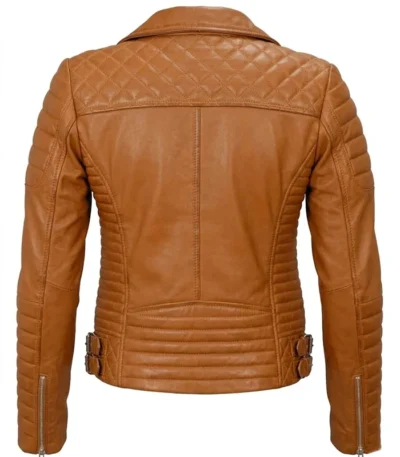 Womens Motorcycle Slim Fit Tan Brown Quilted Leather Jacket
