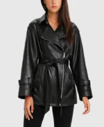 Womens Peplum BFF Belted Leather Jacket