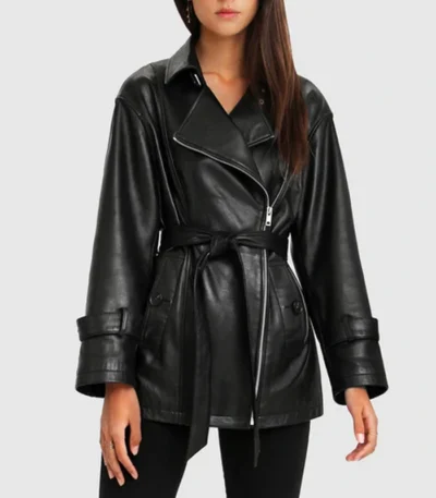 Womens Peplum BFF Belted Leather Jacket
