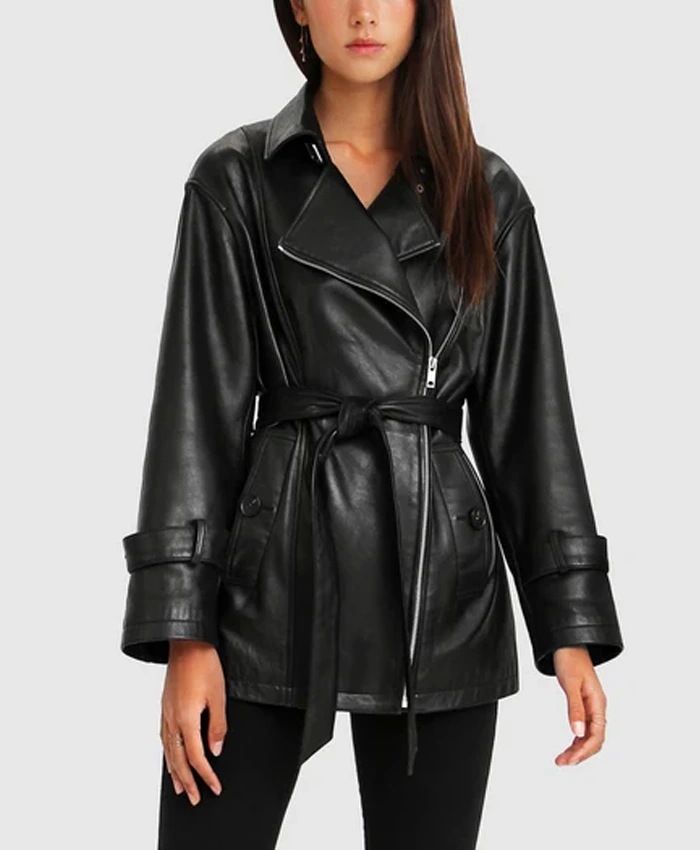 Womens Peplum BFF Belted Leather Jacket Womens Peplum BFF Belted Leather Jacket