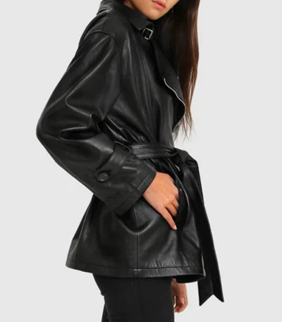 Womens Peplum BFF Belted Leather Jacket