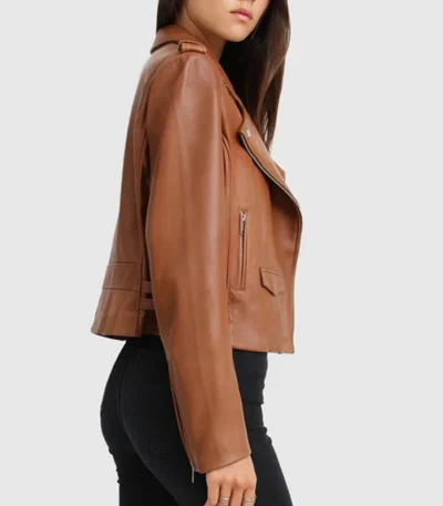 Womens Stylish Racer Leather Jacket Brown