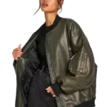 Womens Vintage Oversized Bomber Leather Jacket