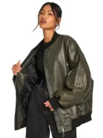 Womens Vintage Oversized Bomber Leather Jacket