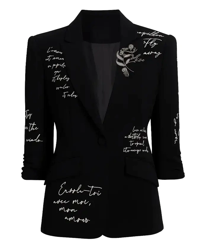 Women’s Word Printed Black Blazer Women’s Word Printed Black Blazer