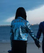 Young Celeste Vox Lux Raffey Cassidy Blue Leather Jacket