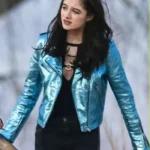 Young Celeste Vox Lux Raffey Cassidy Blue Leather Jacket