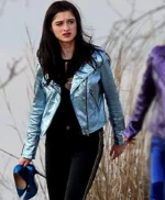 Young Celeste Vox Lux Raffey Cassidy Blue Leather Jacket