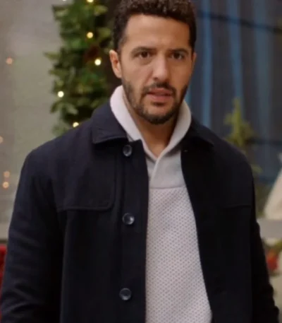 Zach Smadu Mom’s Christmas Boyfriend 2023 Blue Peacoat