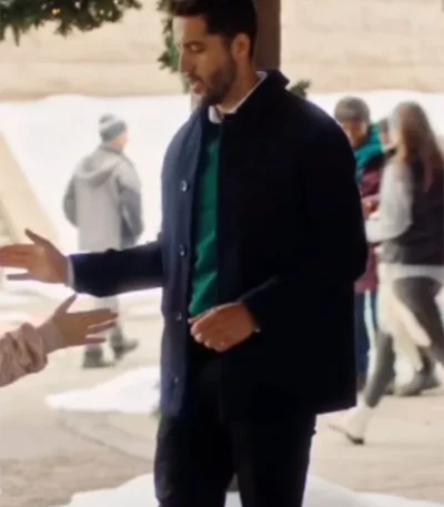 Zach Smadu Mom’s Christmas Boyfriend 2023 Blue Peacoat