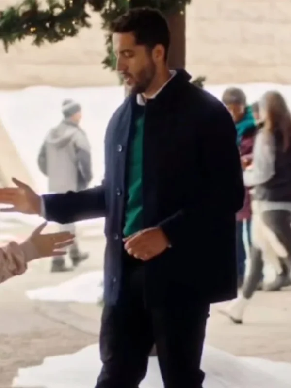 Zach Smadu Mom’s Christmas Boyfriend 2023 Blue Peacoat
