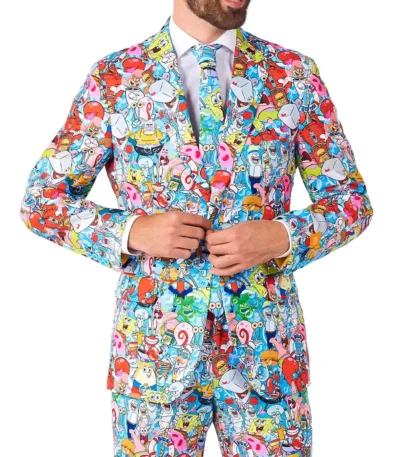 2 Piece Spongebob Frenzy Multicolor Mens Suit
