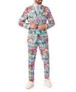 2 Piece Spongebob Frenzy Multicolor Mens Suit
