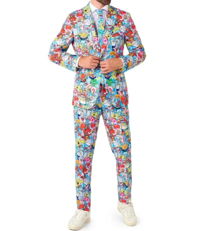 2 Piece Spongebob Frenzy Multicolor Mens Suit