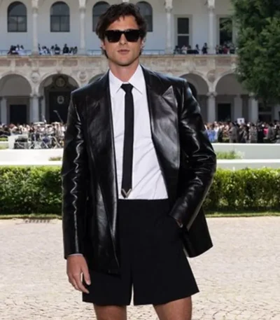 2024 Menswear Show Jacob Elordi Black Leather Blazer