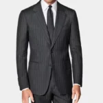 2024 Stylish Pinstripe 2 Piece Black Suit For Mens