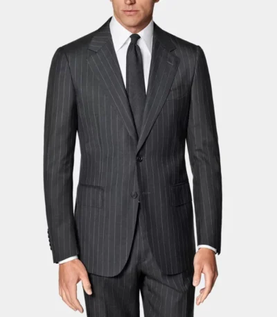 2024 Stylish Pinstripe 2 Piece Black Suit For Mens