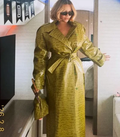 2026 Beyonce Green Leather Trench Coat
