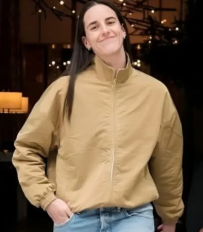 Caitlin Clark Tan Brown Bomber Jacket