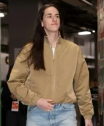 Caitlin Clark Tan Brown Bomber Jacket