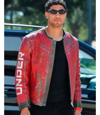Achraf Hakimi Red Distressed Leather Jacket