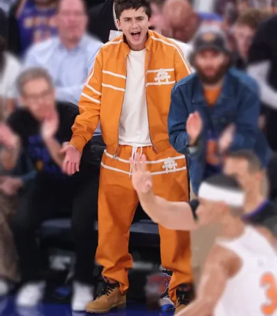 Basketball Finals Timothee Chalamet Orange Jacket