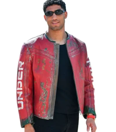 Achraf Hakimi Red Distressed Leather Jacket