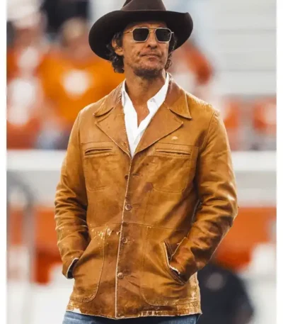 Actor Matthew McConaughey Brown Leather Jacket